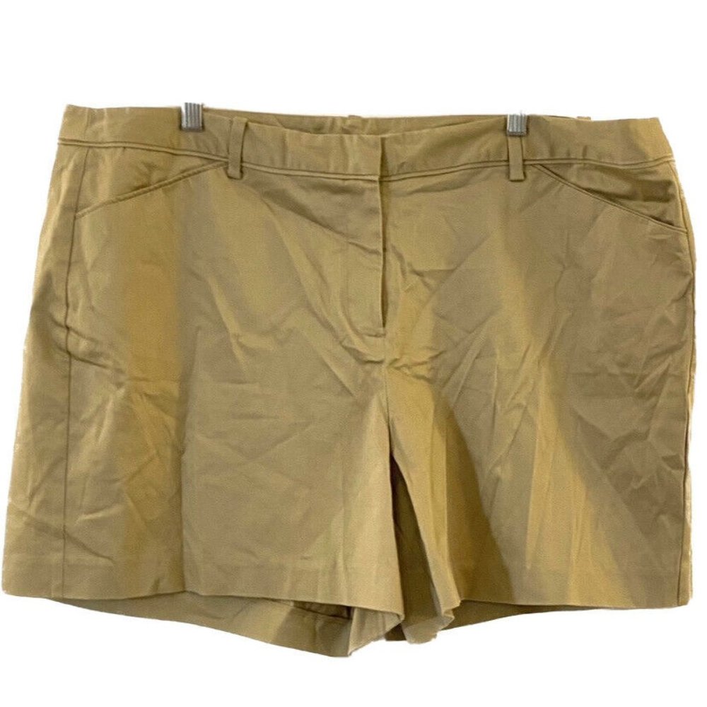Lane Bryant 24 Shorts Khaki Chino Beige Cotton Stretch High Rise Inseam 5" NWT